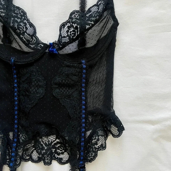 Vintage 90’s Black Lace & Mesh Bustier Corset Tank Top - Picture 2 of 8